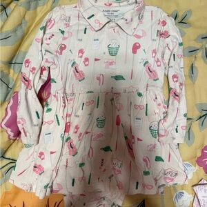 Angel Dear Pink and Green Golf Print Long-Sleeve Dress